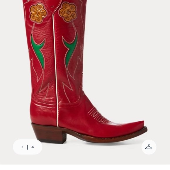 Polo Ralph Lauren Selene Western Cowboy Boot Red Leather with Green Inlay Size 6 - Picture 8 of 8